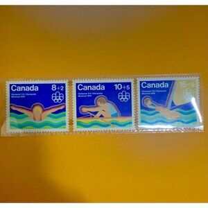 Set Of 3 Canada 1975 Olympic Commemorative Stamps Swimming Track & Field Mint